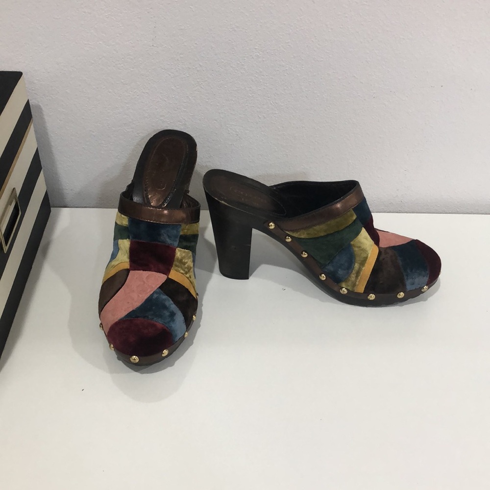 Awesome Coach Patchwork Velvet and Wood Clogs (9.5/10) - Picture 2 of 4